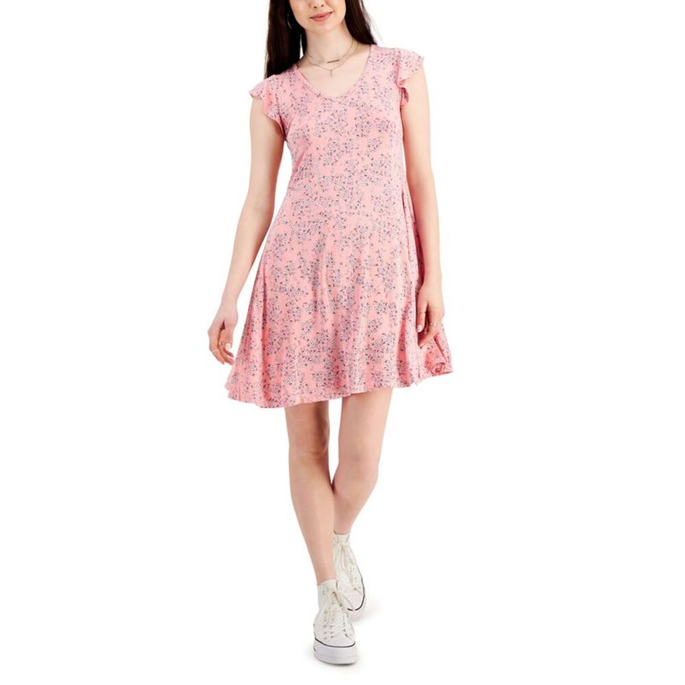 Style & Co Womens Floral Print Flutter Sleeve Dress
